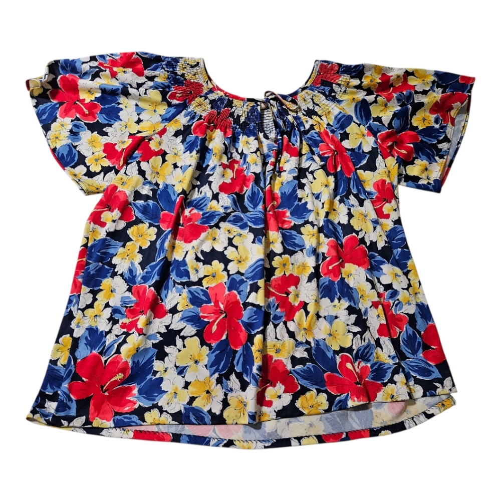 Tiger Lily Floral Smocked Peasant Top Plus Size 20 Short Sleeve Blouse